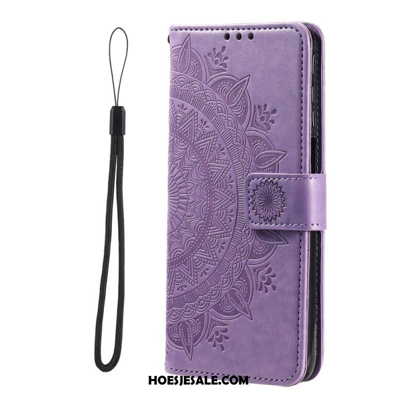 Leren Hoesje iPhone 16 Plus Mandala-zon Bescherming Hoesje