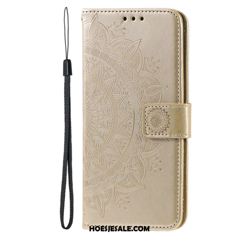 Leren Hoesje iPhone 16 Plus Mandala-zon Bescherming Hoesje