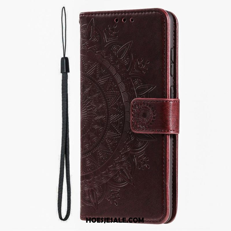 Leren Hoesje iPhone 16 Plus Mandala-zon Bescherming Hoesje