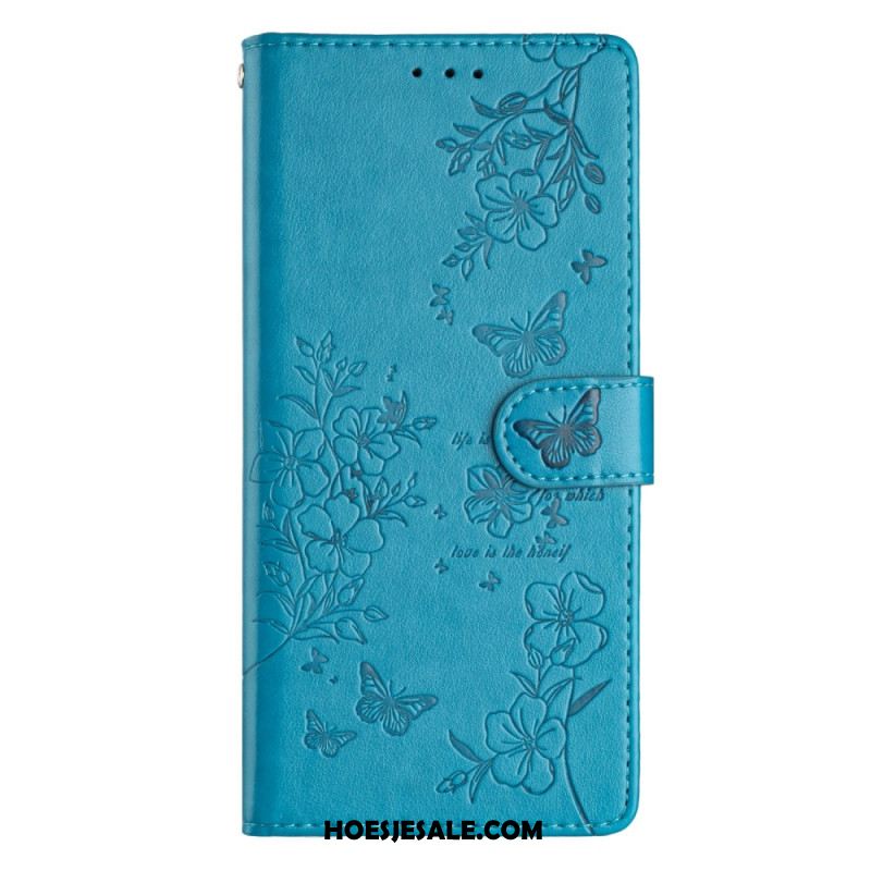 Leren Hoesje iPhone 16 Pro Max Bloemen En Vlinders Bescherming Hoesje