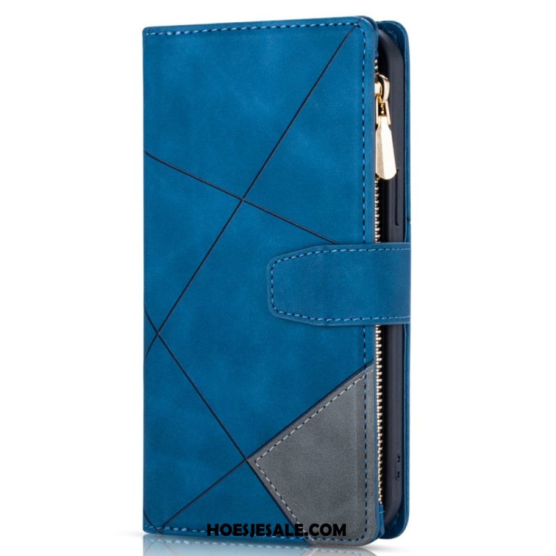 Leren Hoesje iPhone 16 Pro Max Portemonnee Met Geometrisch Patroon Bescherming Hoesje