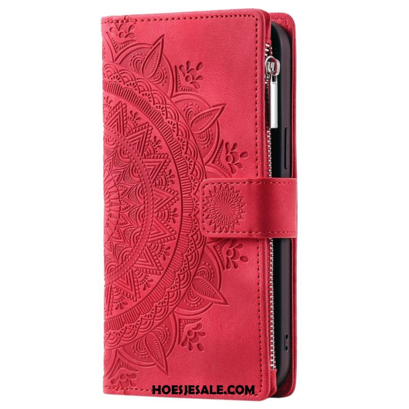 Leren Hoesje iPhone 16 Pro Max Portemonnee Met Mandala-suède-effect