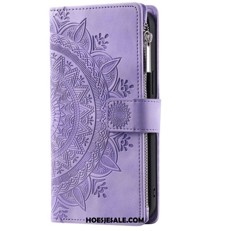 Leren Hoesje iPhone 16 Pro Max Portemonnee Met Mandala-suède-effect