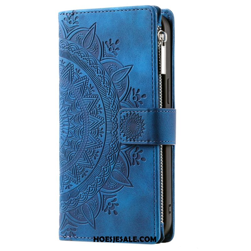 Leren Hoesje iPhone 16 Pro Max Portemonnee Met Mandala-suède-effect