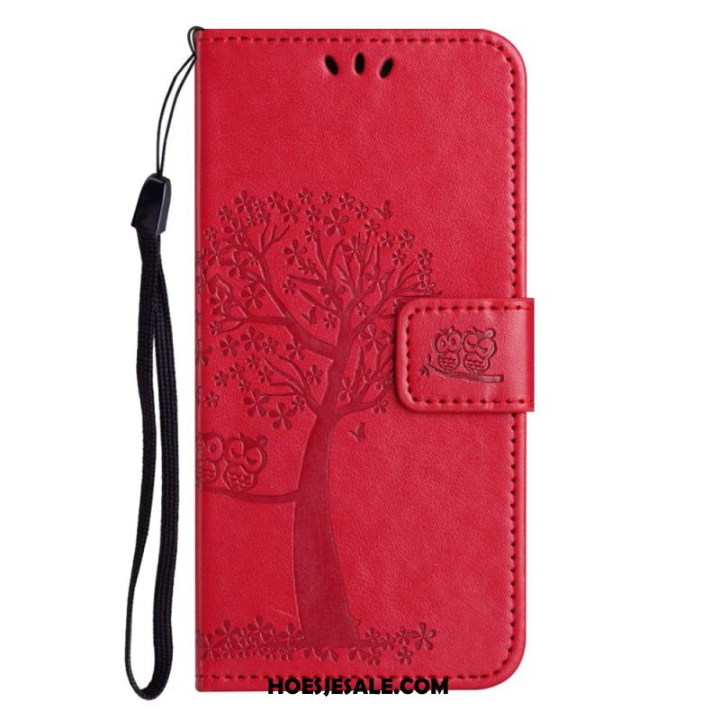 Leren Hoesje iPhone 16 Pro Max Uil En Boom Bescherming Hoesje