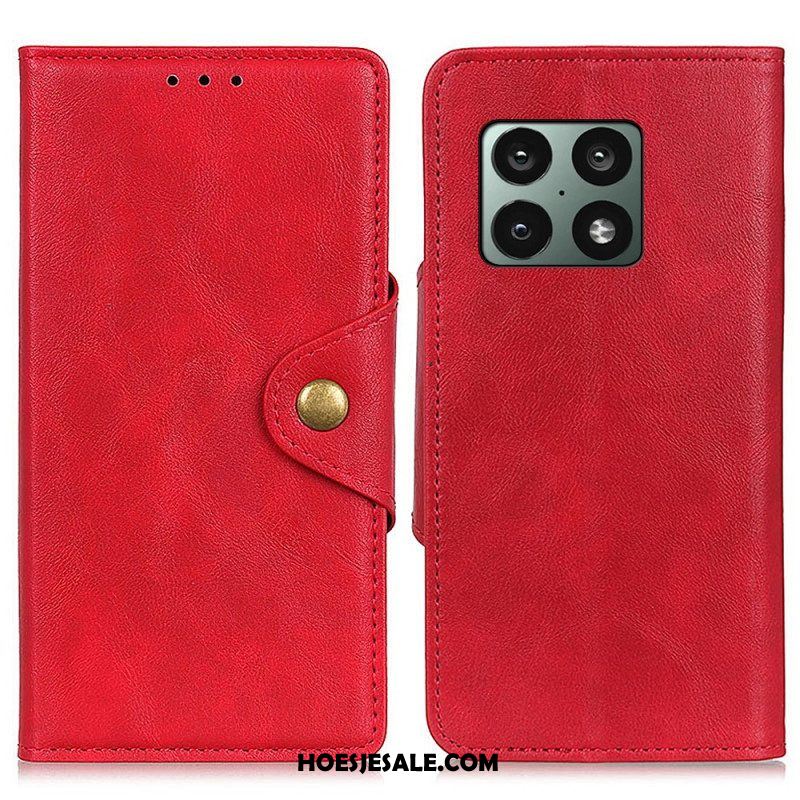 Leren Hoesje voor OnePlus 10 Pro 5G Vintage Kunstleer En Knop