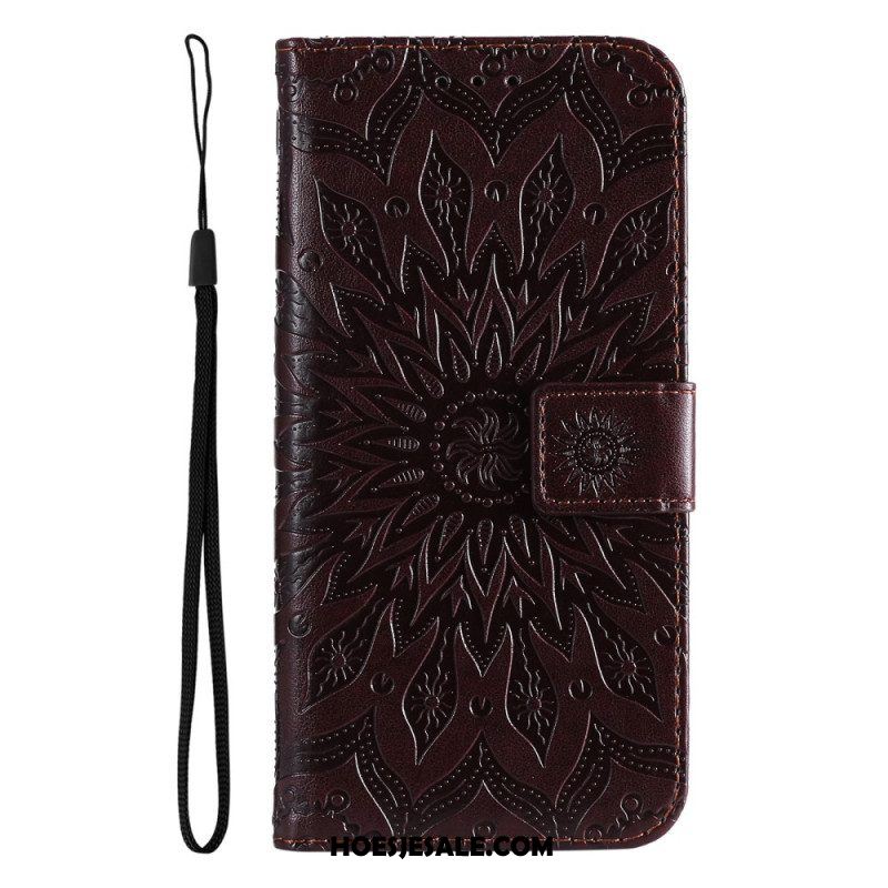 Leren Hoesje voor Oppo Find X5 Lite Met Ketting Strappy Zon Mandala