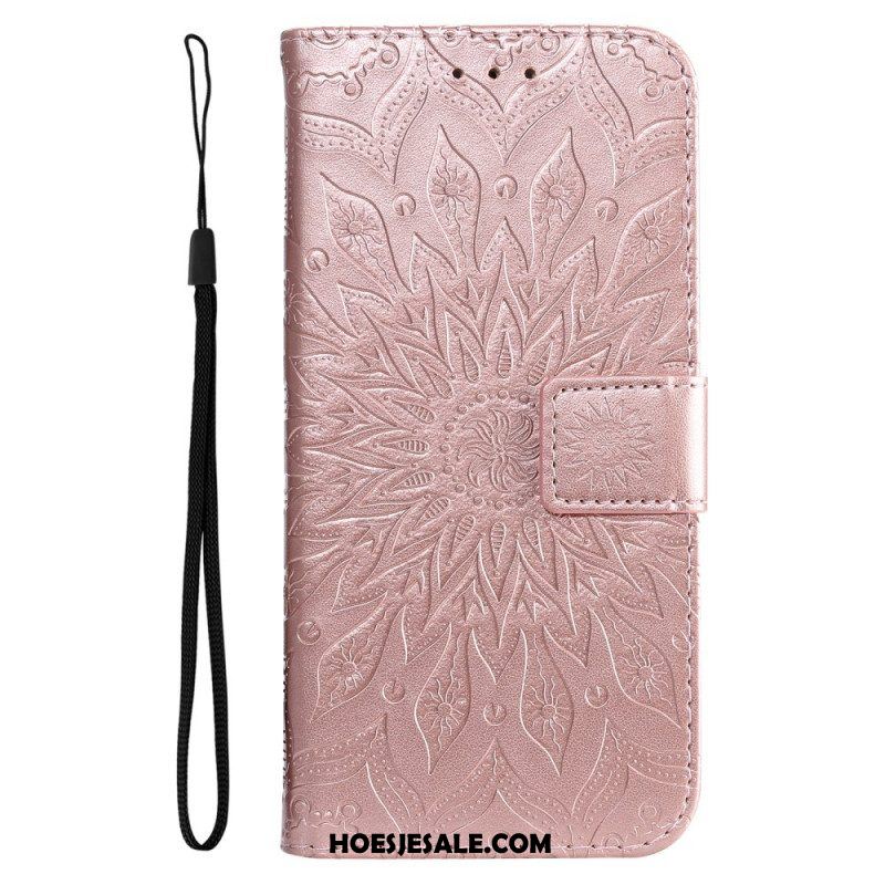 Leren Hoesje voor Oppo Find X5 Lite Met Ketting Strappy Zon Mandala