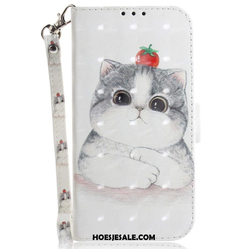 Leren Hoesje voor Oppo Reno 8 Kat Met Lanyard