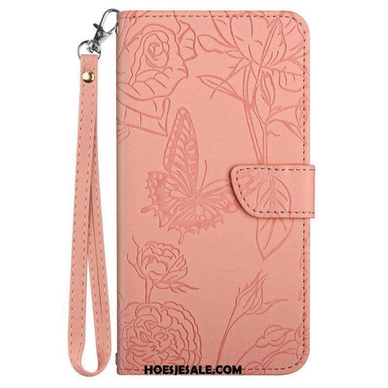 Leren Hoesje voor Samsung Galaxy A13 Strappy Roze Bloemen