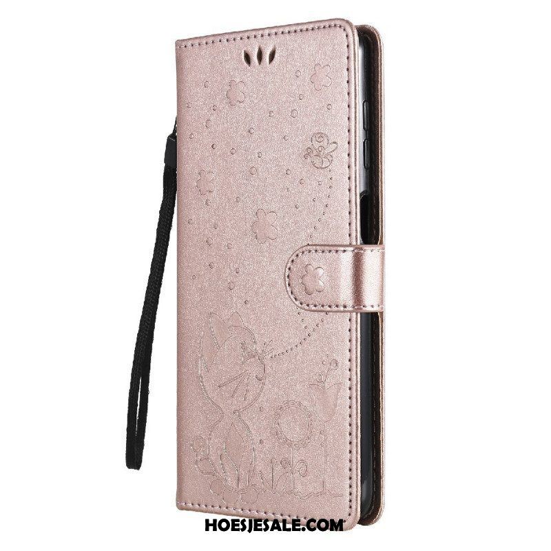 Leren Hoesje voor Samsung Galaxy M12 / A12 Met Ketting Kat En Bij Met Lanyard