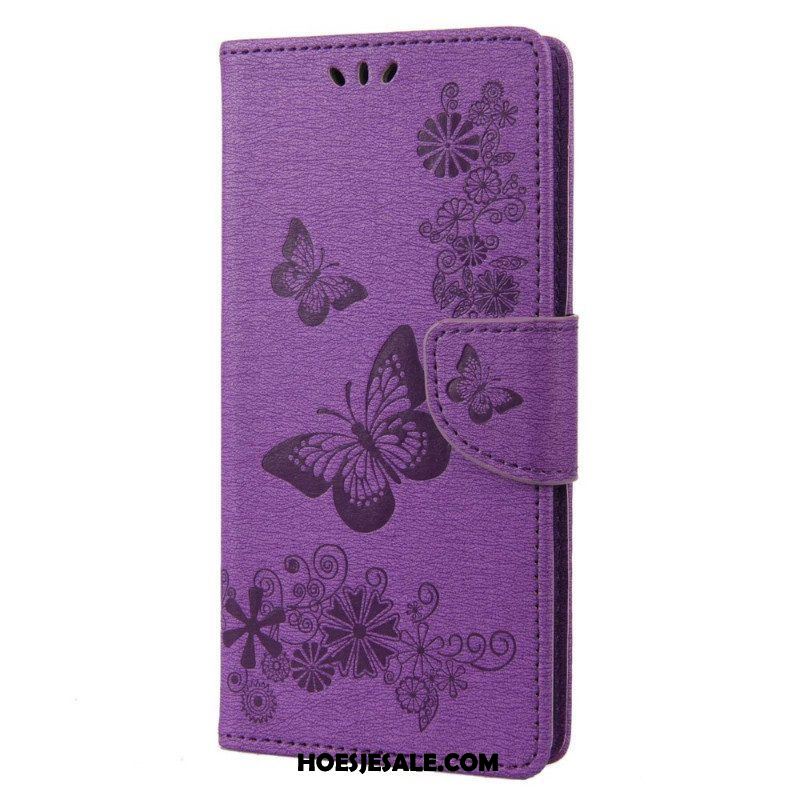 Leren Hoesje voor Samsung Galaxy M23 5G Met Ketting String Vlinders