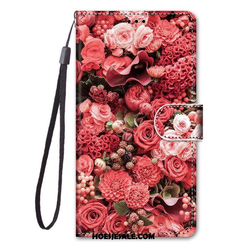 Leren Hoesje voor Samsung Galaxy M53 5G Met Ketting Riem Bloemen