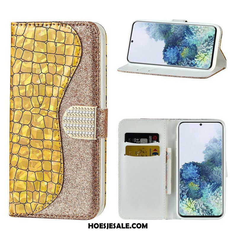 Leren Hoesje voor Samsung Galaxy S21 5G Krokodil Diamanten