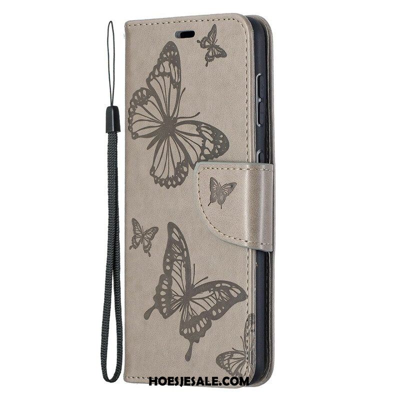 Leren Hoesje voor Samsung Galaxy S21 5G Vlinders Tijdens De Vlucht Met Lanyard