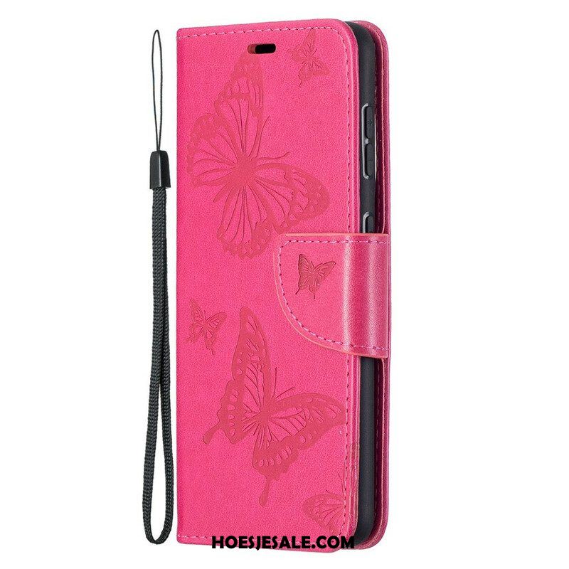 Leren Hoesje voor Samsung Galaxy S21 5G Vlinders Tijdens De Vlucht Met Lanyard