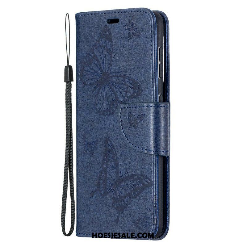 Leren Hoesje voor Samsung Galaxy S21 5G Vlinders Tijdens De Vlucht Met Lanyard