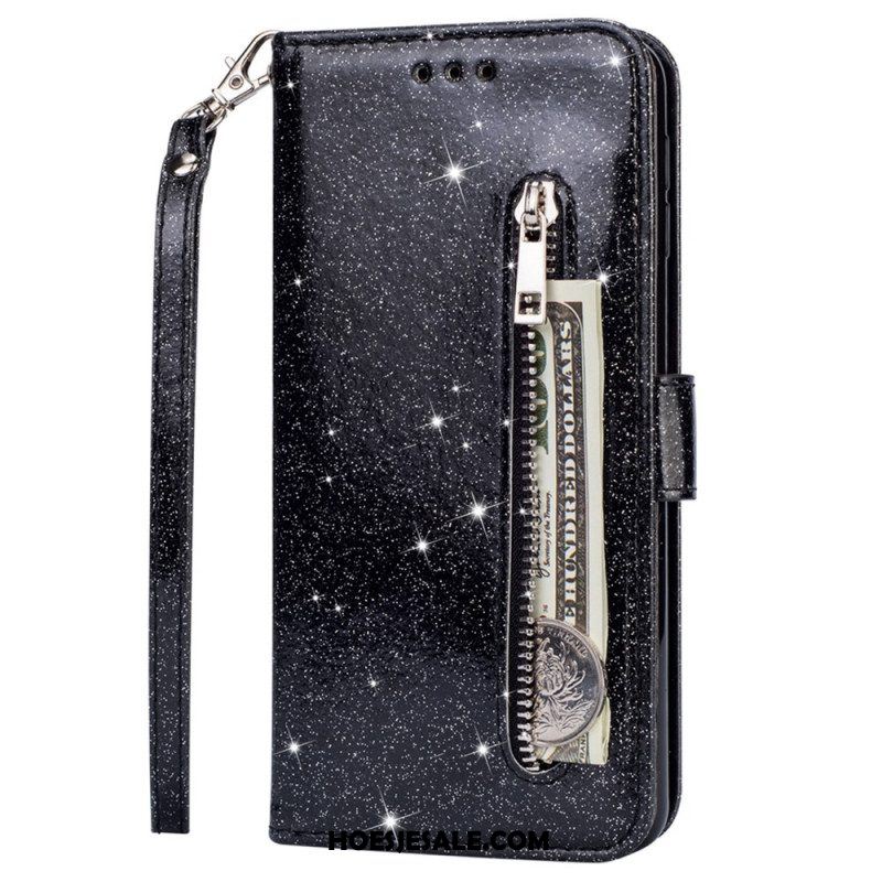 Leren Hoesje voor Samsung Galaxy S22 5G Glitter Portemonnee