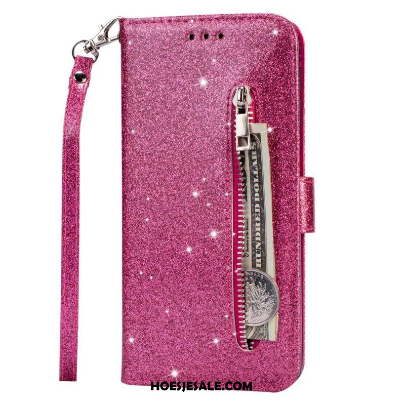 Leren Hoesje voor Samsung Galaxy S22 5G Glitter Portemonnee