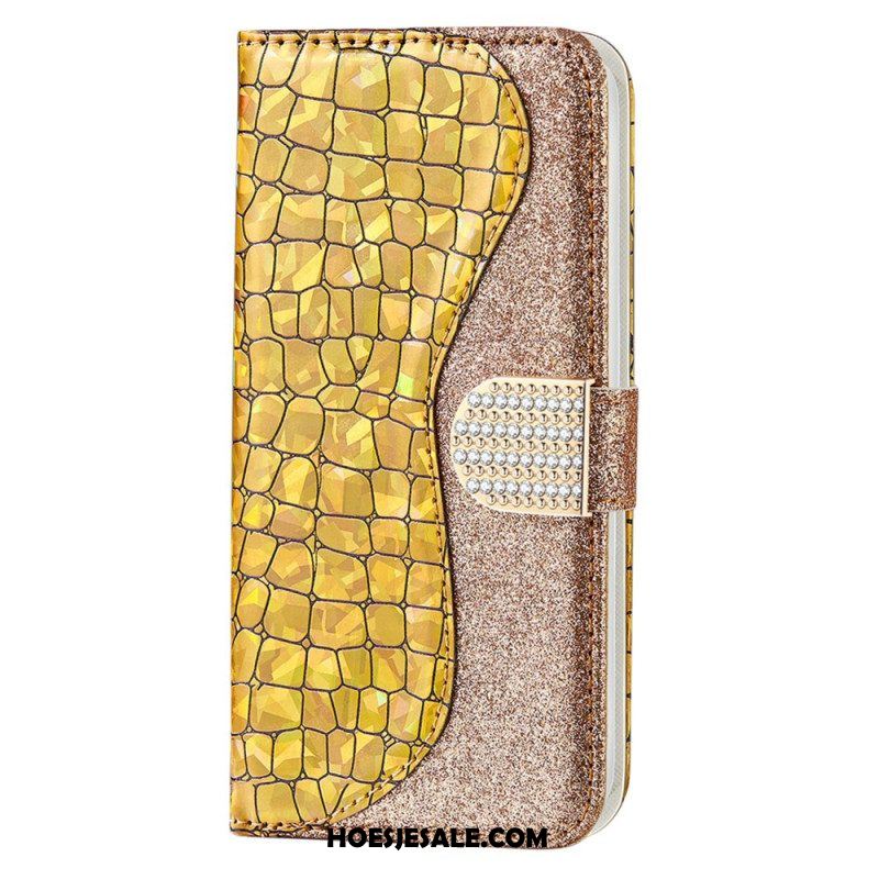 Leren Hoesje voor Samsung Galaxy S22 5G Krokodil Diamanten