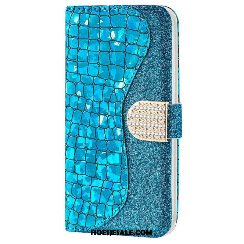 Leren Hoesje voor Samsung Galaxy S22 Plus 5G Krokodil Diamanten