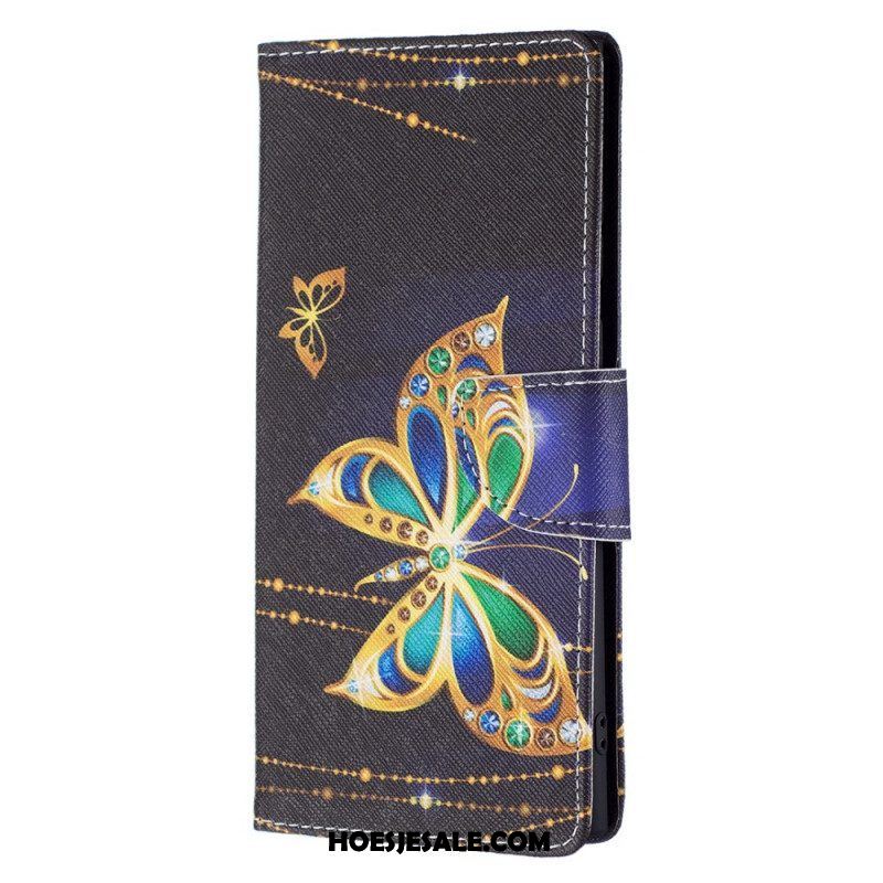 Leren Hoesje voor Samsung Galaxy S22 Ultra 5G Gouden Vlinders