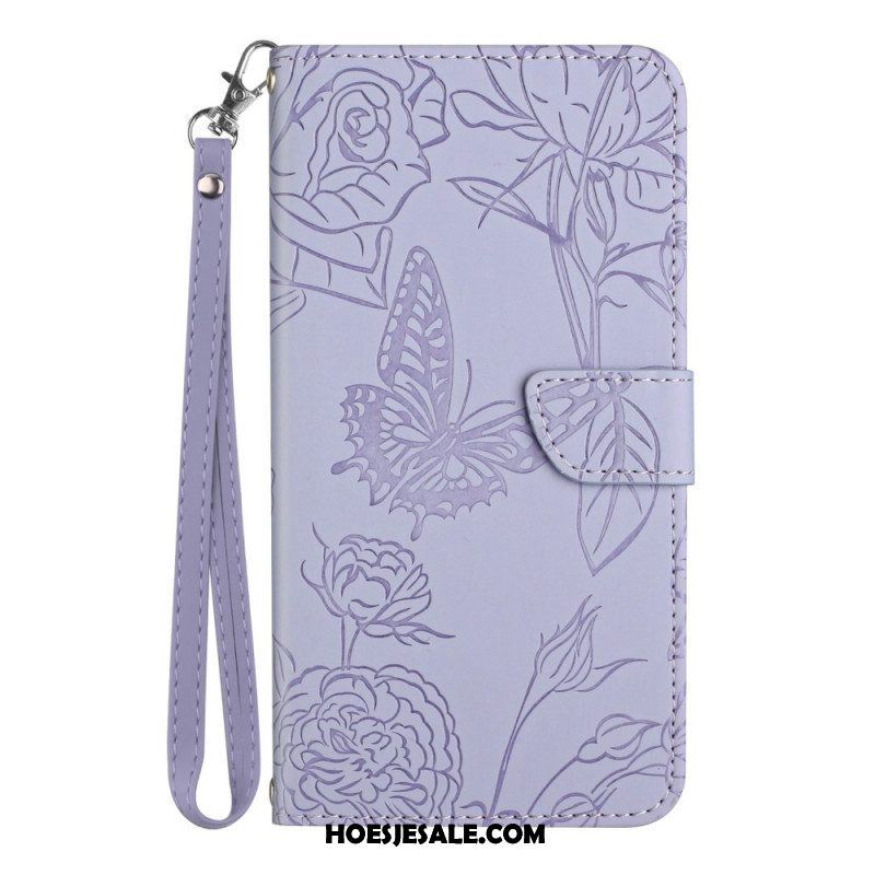 Leren Hoesje voor Samsung Galaxy S23 Plus 5G Vlinder Met Lanyard