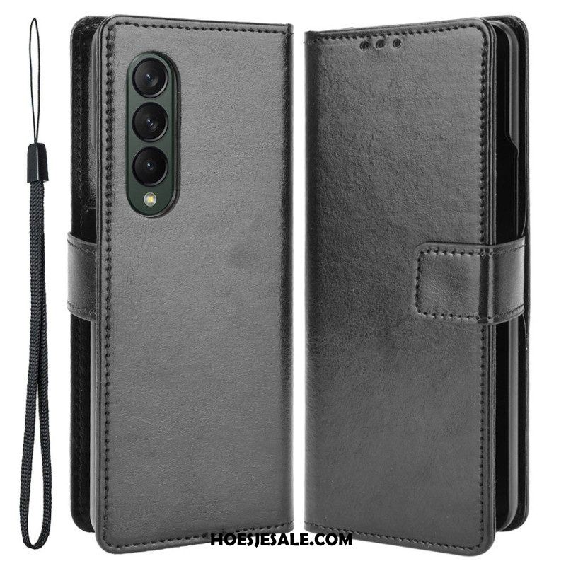 Leren Hoesje voor Samsung Galaxy Z Fold 4 Met Ketting Klassiek Glad Imitatieleer Met Bandjes