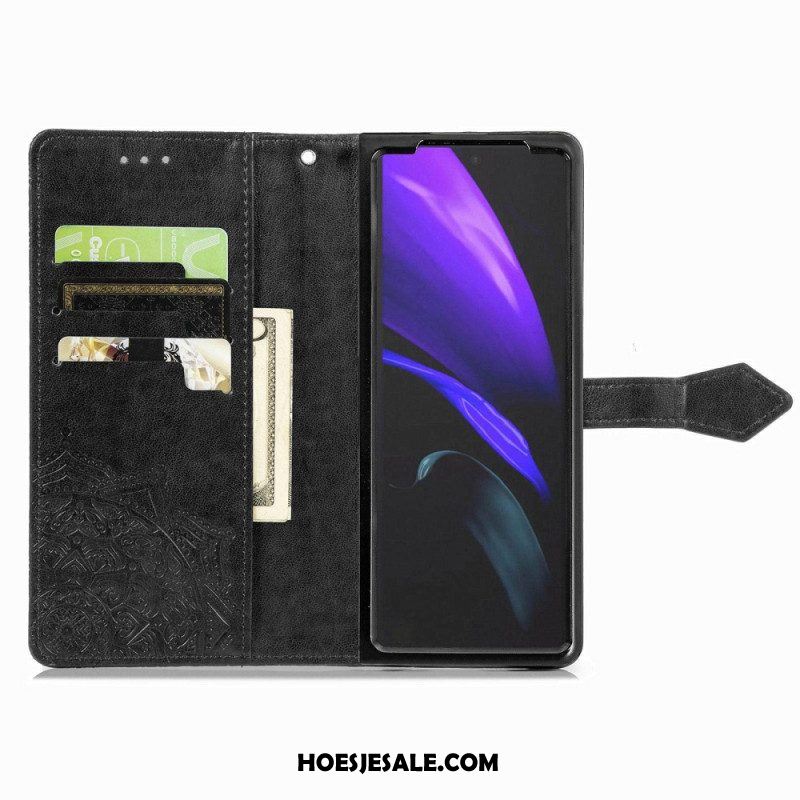 Leren Hoesje voor Samsung Galaxy Z Fold 4 Met Ketting Middeleeuwse Strappy Mandala