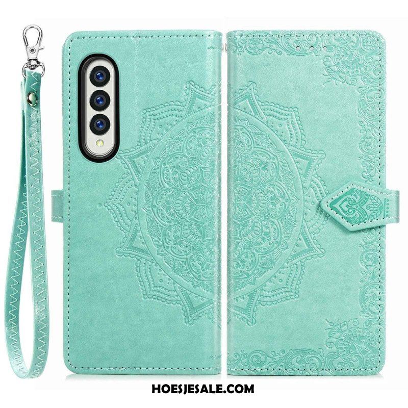 Leren Hoesje voor Samsung Galaxy Z Fold 4 Met Ketting Middeleeuwse Strappy Mandala