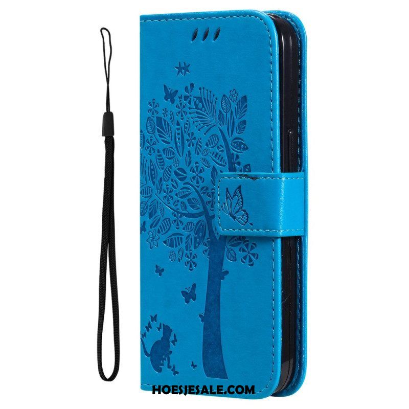 Leren Hoesje voor Xiaomi 12T / 12T Pro Met Ketting Kat Onder De String Tree