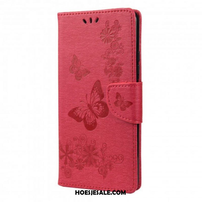 Leren Hoesje voor Xiaomi Redmi Note 10 / 10S Alleen Vlinders Met Lanyard