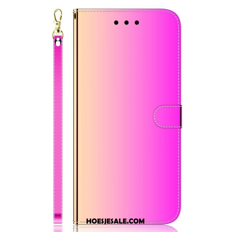 Leren Hoesje voor Xiaomi Redmi Note 12 5G Imitatie Spiegelleer Met Riem