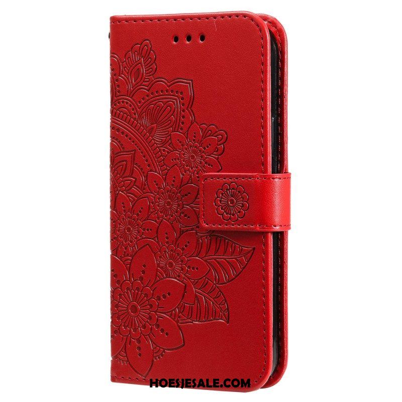 Leren Hoesje voor Xiaomi Redmi Note 12 5G Met Ketting Riem Bloem Mandala