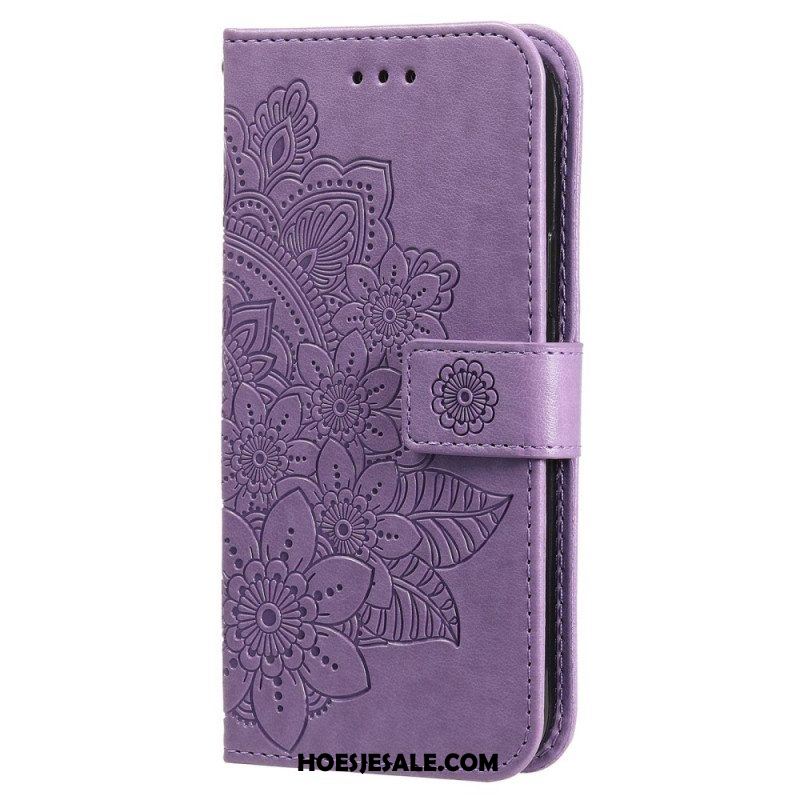 Leren Hoesje voor Xiaomi Redmi Note 12 5G Met Ketting Riem Bloem Mandala