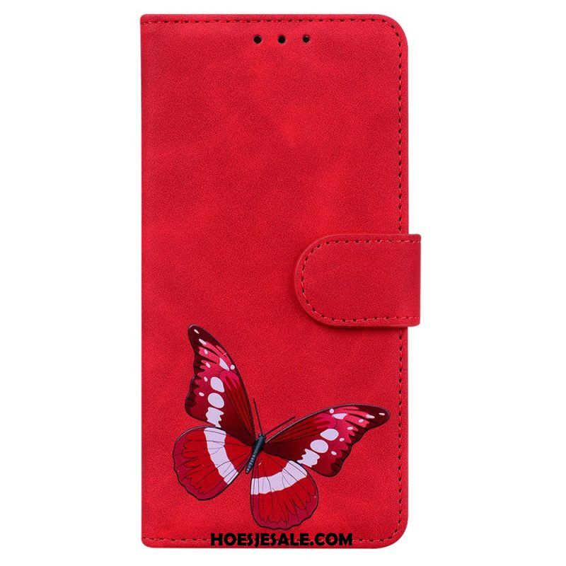 Leren Hoesje voor Xiaomi Redmi Note 12 5G Vlinder Ontwerp