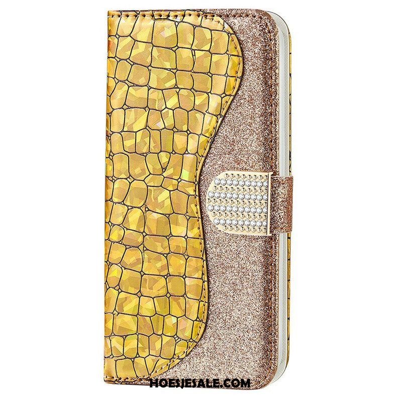 Leren Hoesje voor iPhone 13 Pro Max Krokodil Diamanten