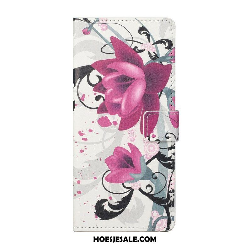 Leren Hoesje voor iPhone 13 Pro Tropische Bloemen