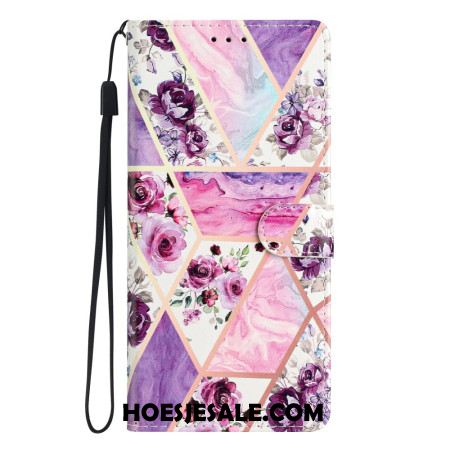 Bescherming Hoesje Oppo A98 5g Paarse Bloemen Met Riempje