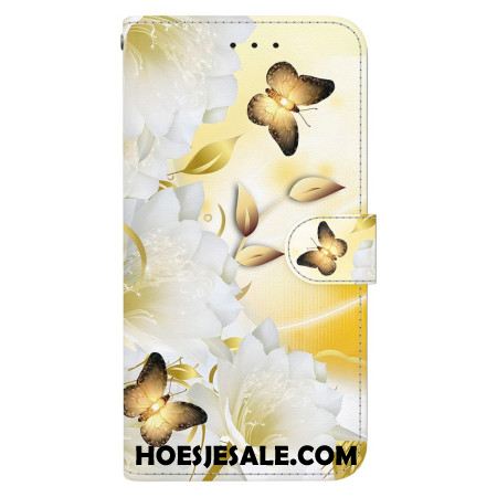 Bescherming Hoesje Samsung Galaxy A16 5g Gouden Vlinder En Witte Bloemen