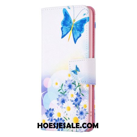 Bescherming Hoesje Xiaomi Redmi Note 13 4g Vlinder En Bloemen Aquarel