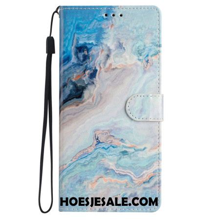 Bescherming Hoesje iPhone 16 Plus Blauw Marmer Met Riem