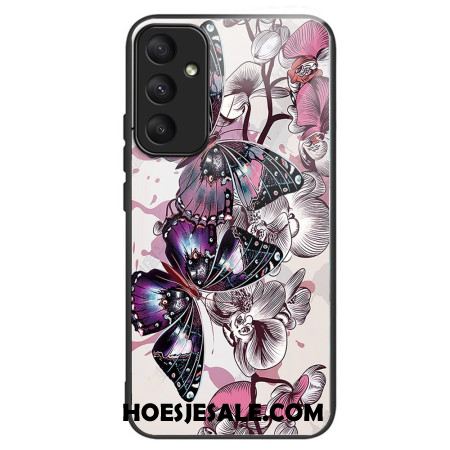 Case Hoesje Samsung Galaxy A55 5g Telefoonhoesje Paarse Vlinders Van Gehard Glas