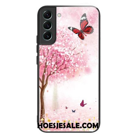 Case Hoesje Samsung Galaxy S24 5g Telefoonhoesje Kersenbloesems Van Gehard Glas