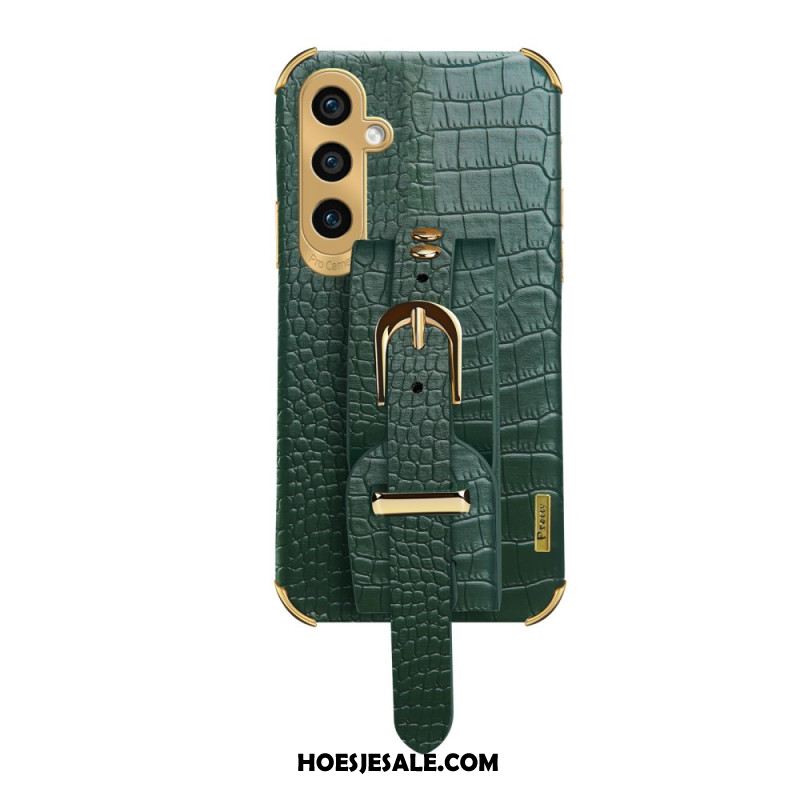 Cover Hoesje Samsung Galaxy A15 Telefoonhoesje Krokodilstijl Met Armbandsteun