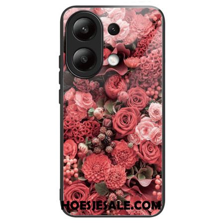 Cover Hoesje Xiaomi Redmi Note 13 4g Telefoonhoesje Gehard Glas Rode Bloemen