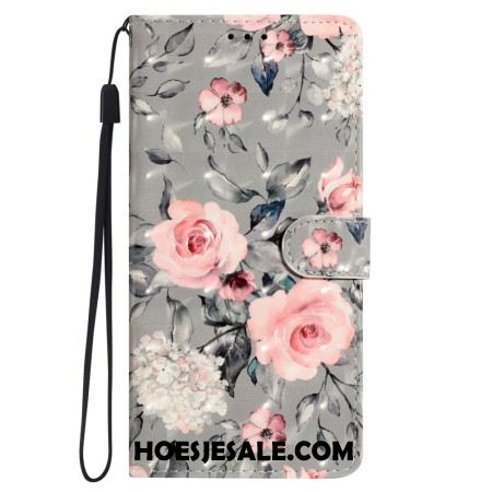 Flip Case Leren Oppo A98 5g Roze Bloemen Met Riem