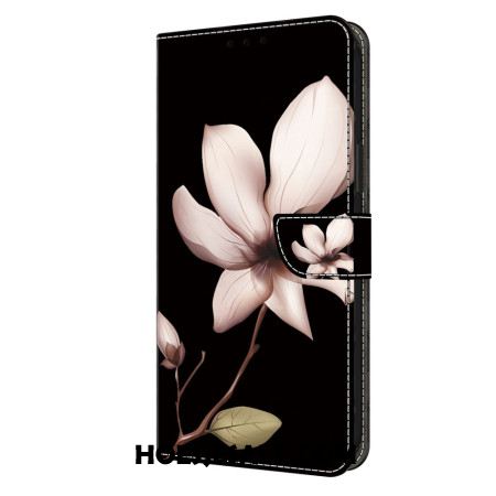 Flip Case Leren Samsung Galaxy A15 Roze Bloemen Op Zwarte Achtergrond