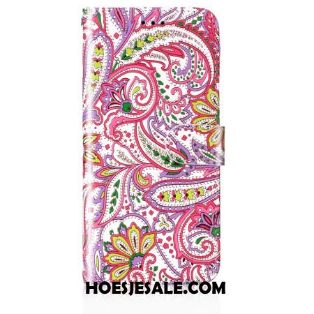 Flip Case Leren Samsung Galaxy S24 5g Roze Bloemmotief Met Riempje