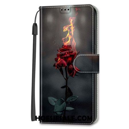 Flip Case Leren Samsung Galaxy S24 5g Vuurroze Met Riem